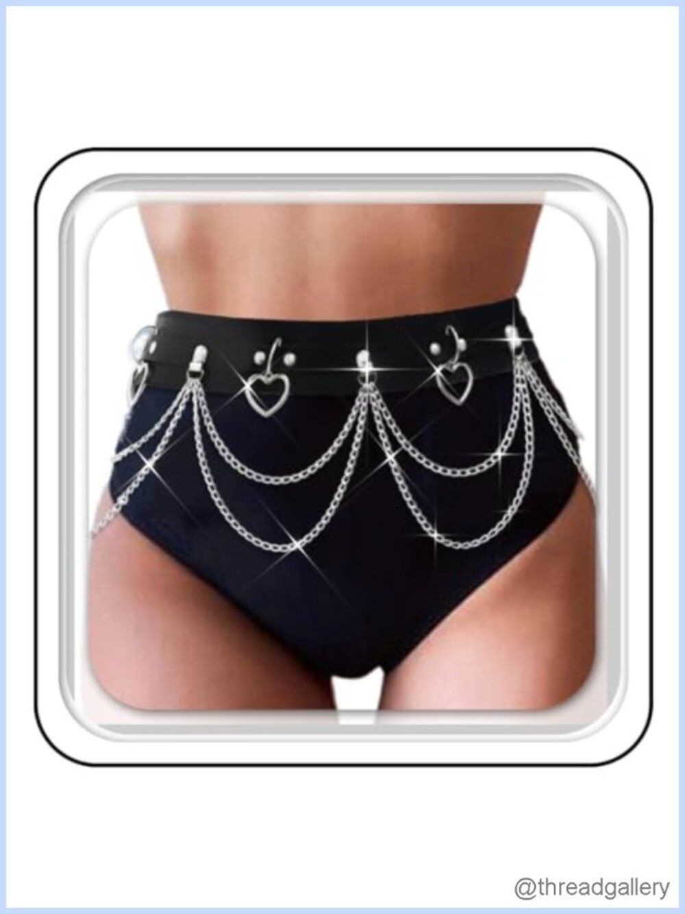 Punk Waist Chain Belt Layered Body Chain Silver Metal Leather Gothic Rave
